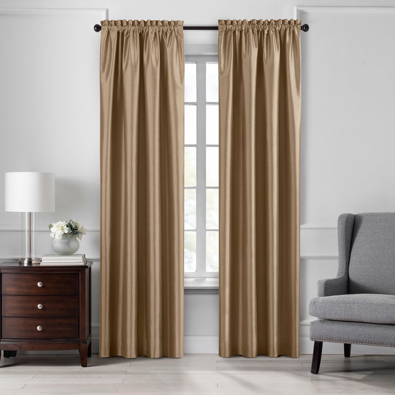 Gold Faux Silk Blackout Rod Pocket Curtain Panel