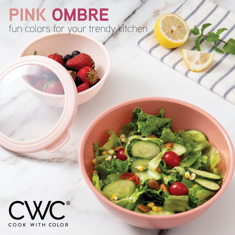 Pink Ombre 12-Piece Plastic Mixing Bowl Set with Lids