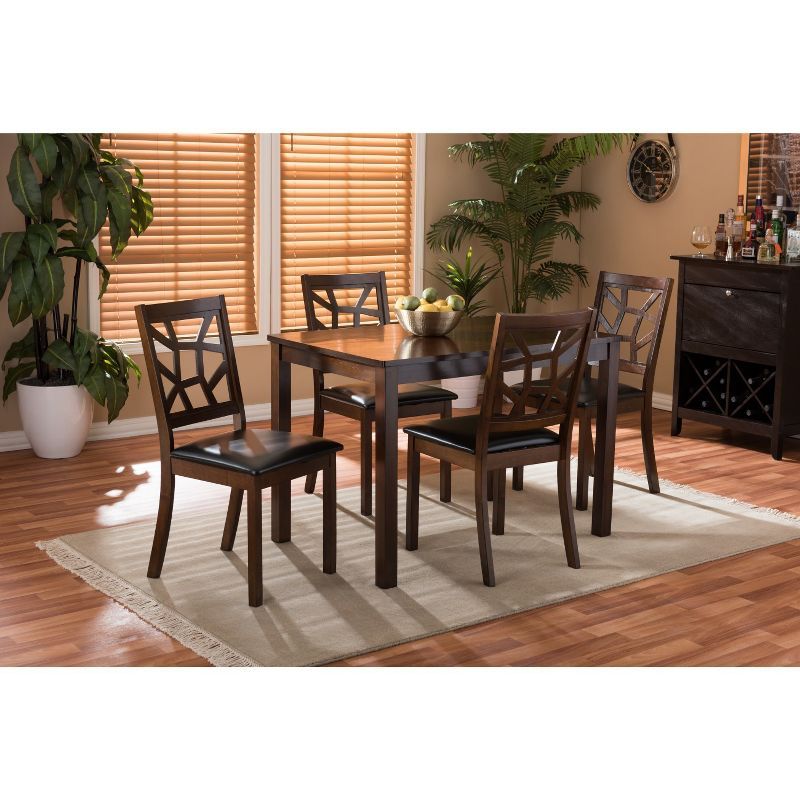 Mozaika Dark Brown Wood & Black Faux-Leather 5-Piece Dining Set