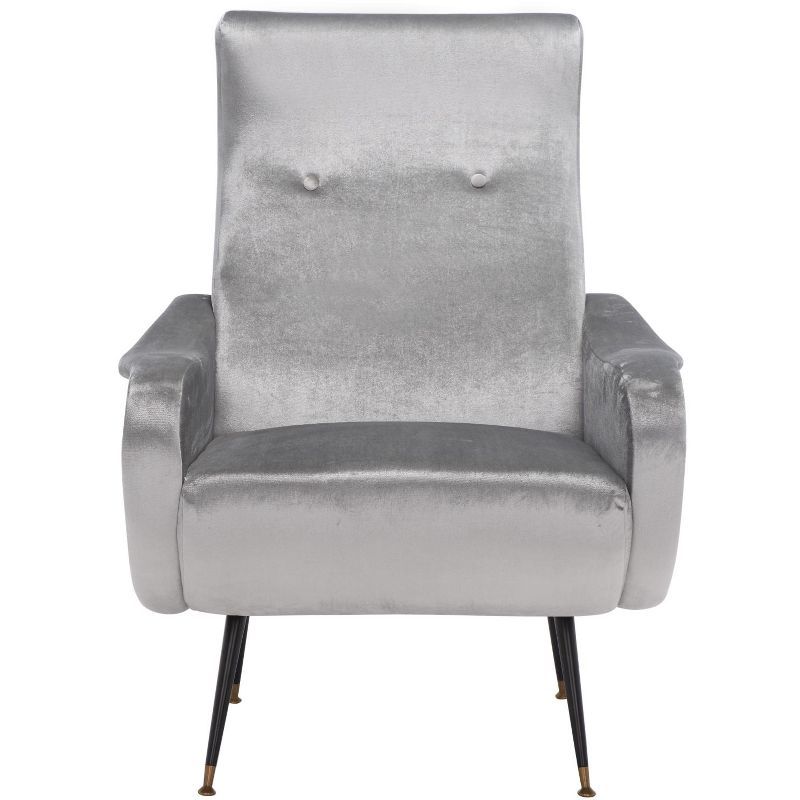 Elicia Transitional Light Grey Velvet and Wood Accent Arm Chair