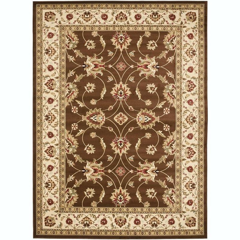 Reversible Rectangular Brown/Ivory Synthetic Area Rug