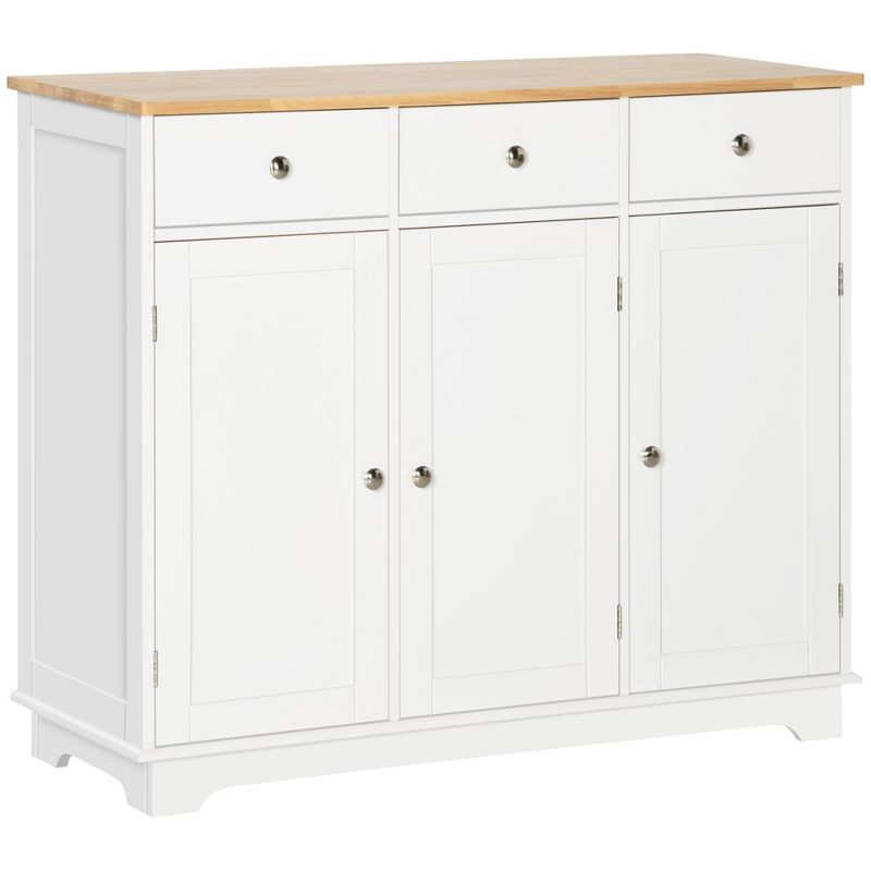 White Rubberwood Top Modern Sideboard with Adjustable Shelves