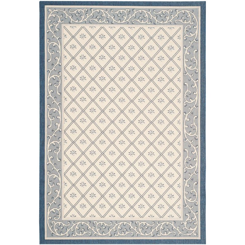 Natural and Blue Synthetic Flat Woven Indoor/Outdoor Area Rug