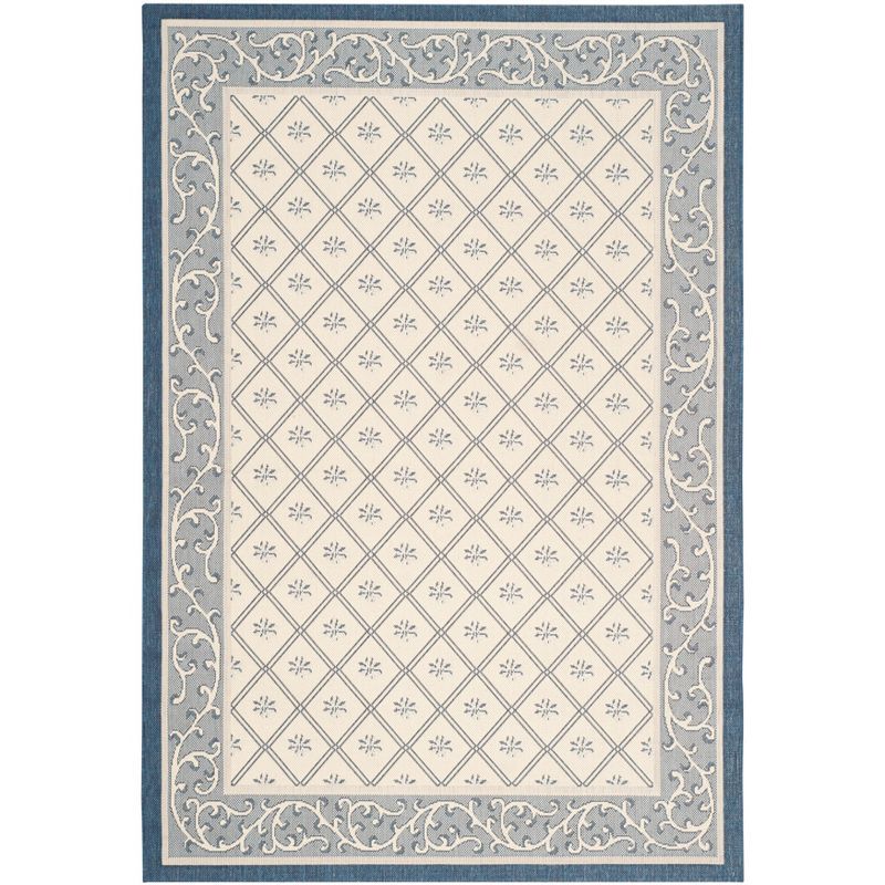 Natural and Blue Synthetic Flat Woven Indoor/Outdoor Area Rug