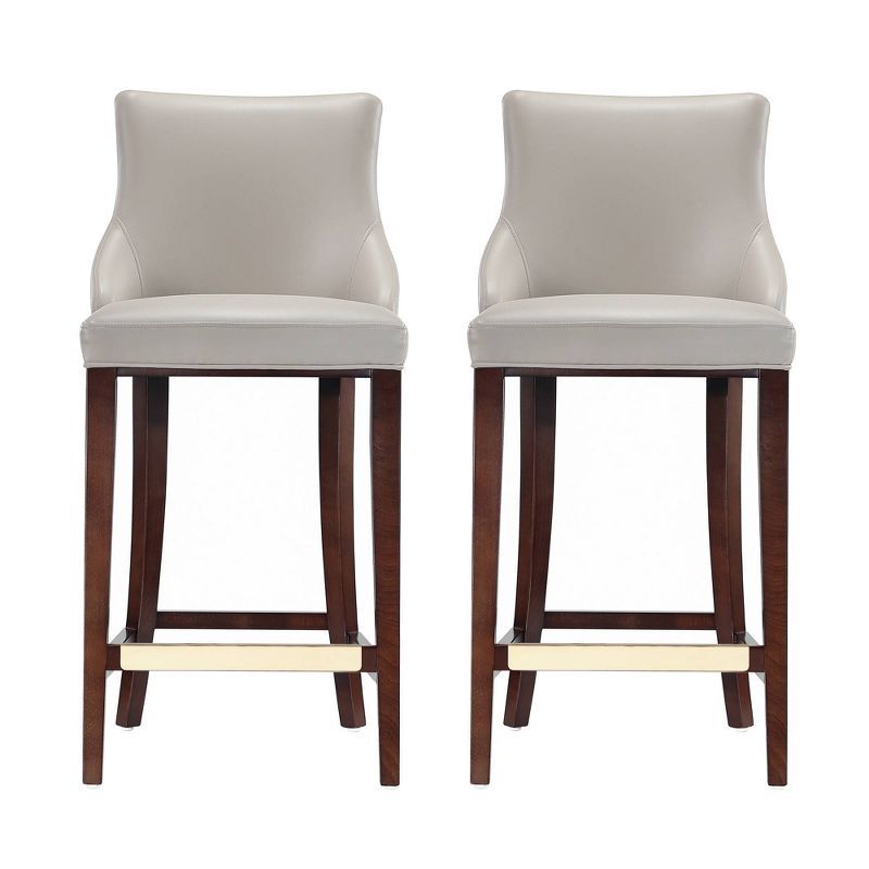 Light Gray Leatherette Upholstered Bar Stools with Beech Wood Legs, Set of 2