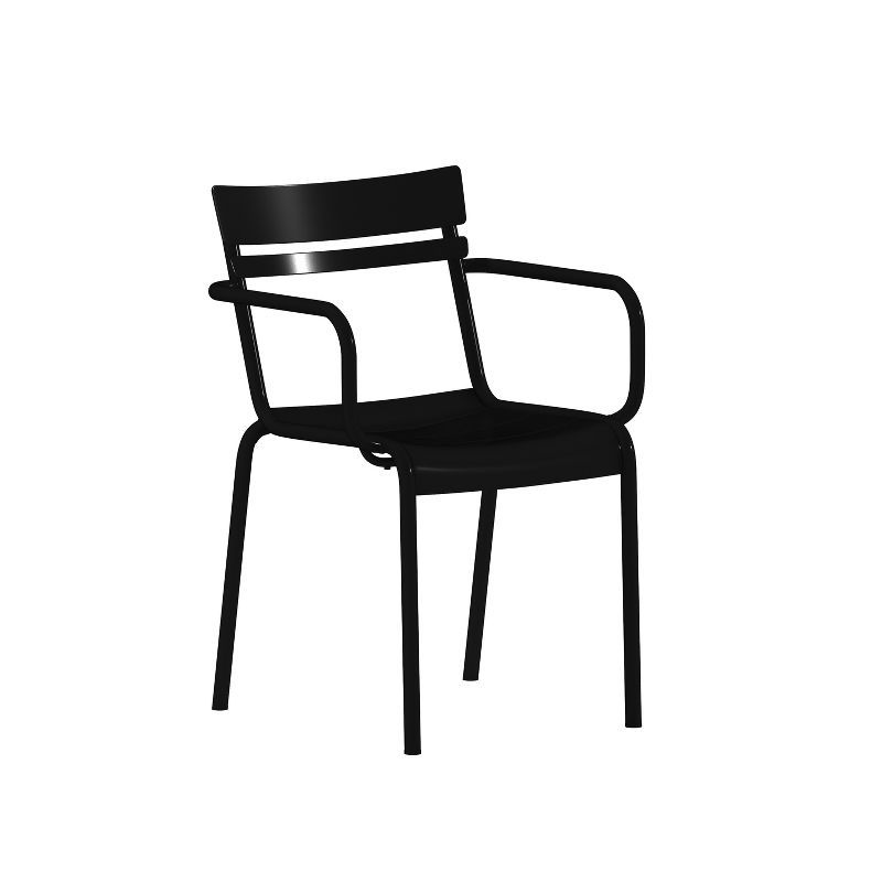 Modern Black Steel Stackable Indoor-Outdoor Dining Chair with Arms