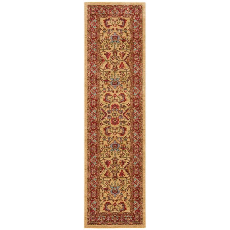 Elegant Red and Beige Floral Bordered 2'2" x 8' Synthetic Runner Rug