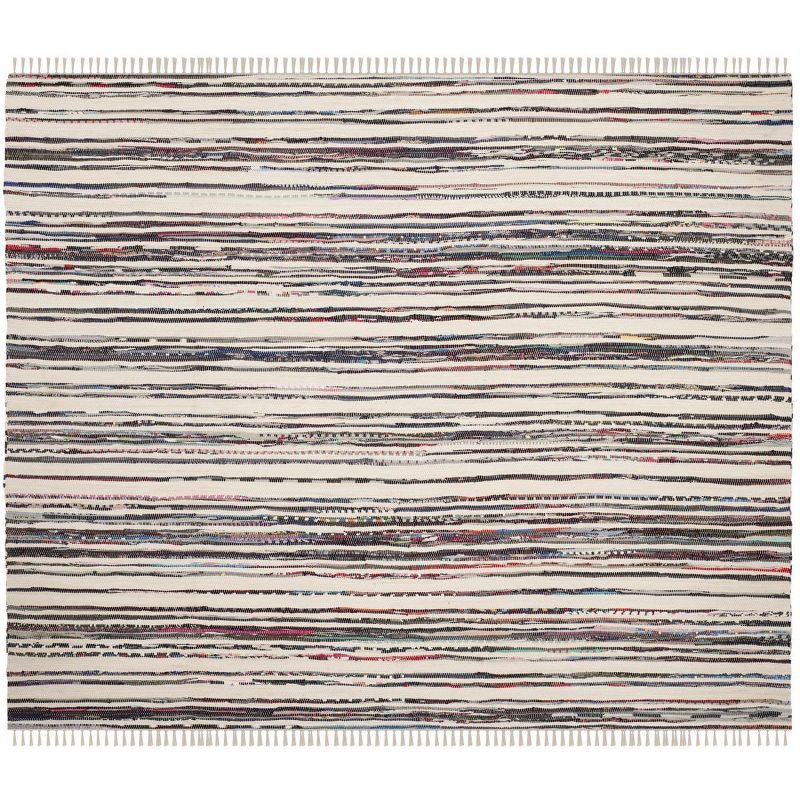 Ivory Charcoal Stripe Hand-Woven Cotton 6' Square Area Rug