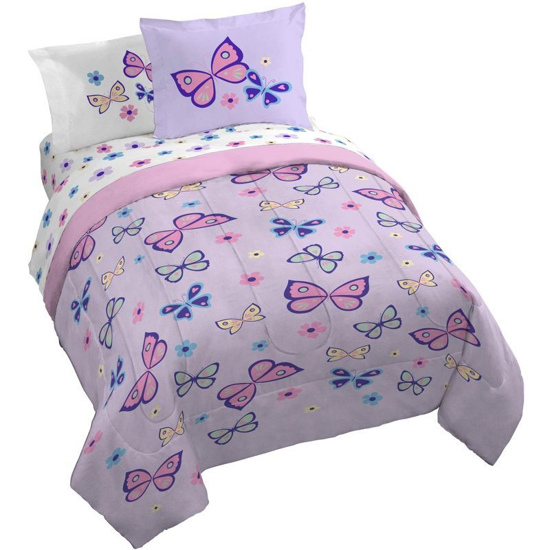 Purple Butterfly and Floral Twin Microfiber Bedding Set