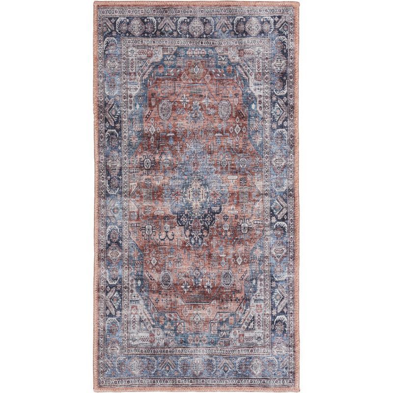 Blue Synthetic Flat Woven Washable Rectangular Rug