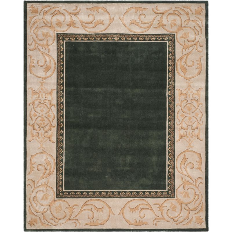 Hand-Knotted Green and Ivory Wool Area Rug, 8' x 10'