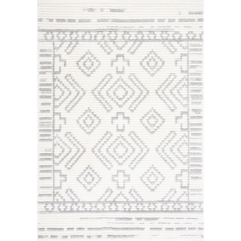 Ivory and Grey Hand-Knotted Round Synthetic Area Rug