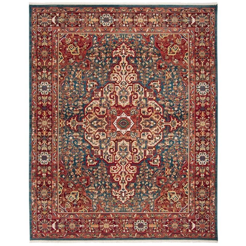 Kashan Blue and Red 9' x 12' Floral Synthetic Area Rug