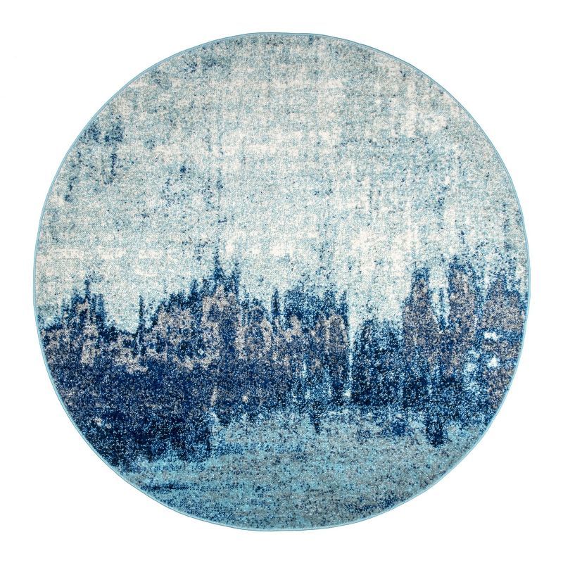 Reversible Abstract Waterfall Round Rug, 5', Blue Synthetic