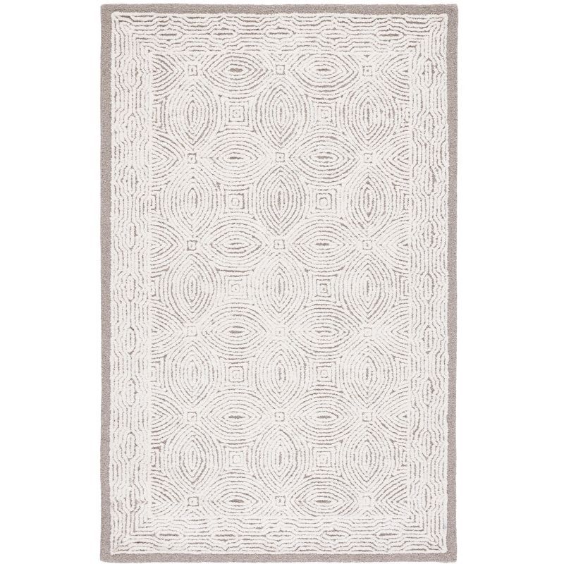 Ivory and Beige Abstract Hand-Tufted Wool Rug, 5' x 8'