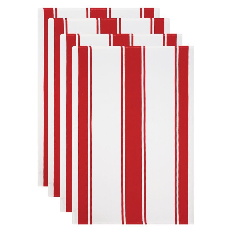 Classic Red and White Cotton Striped Kitchen Towel Set