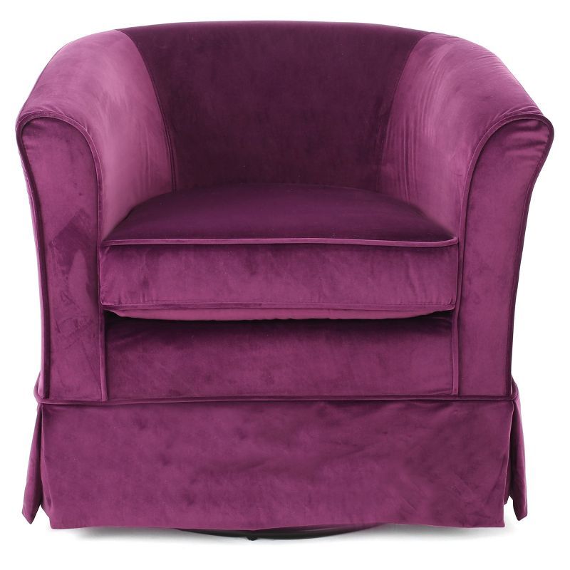 Fuchsia Velvet Barrel Swivel Accent Chair with Wood Base