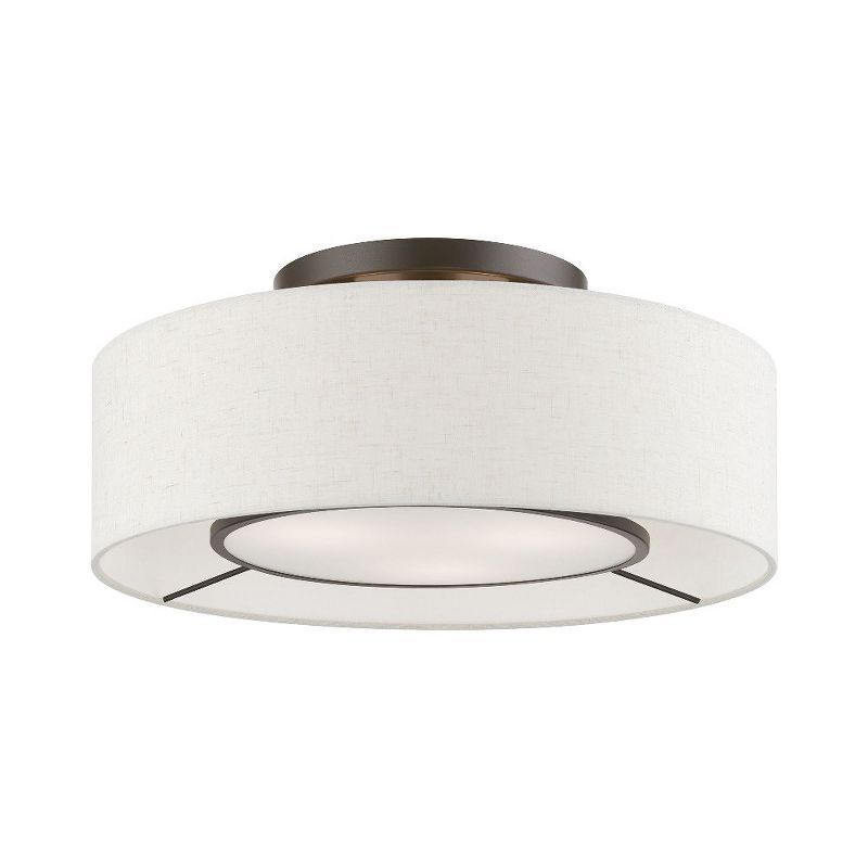 Ellsworth 17" Brushed Nickel and White Drum Semi-Flush Mount