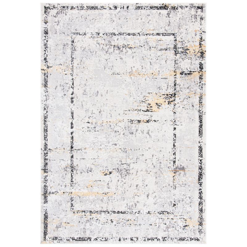 Reversible Grey and Gold Synthetic Area Rug 52" x 78"