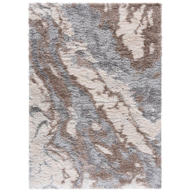 Taupe and Blue Rectangular Shag Synthetic Area Rug