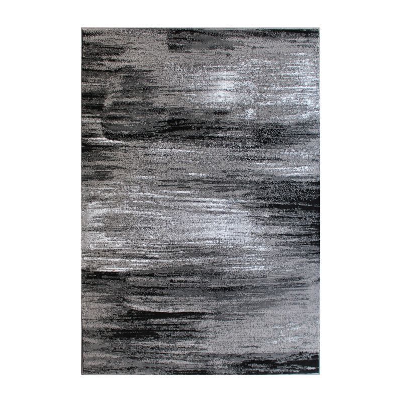 Gray and Black Tufted Rectangular 5' x 7' Synthetic Area Rug