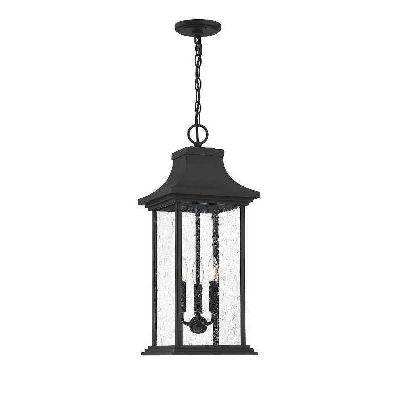 Hancock Matte Black 3-Light Outdoor Pendant with Seeded Glass