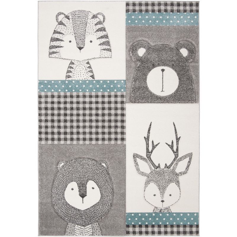 Gray and Ivory Animal Portraits Kids Area Rug