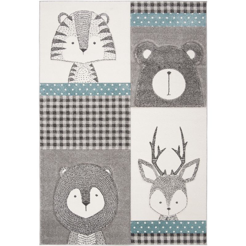 Gray and Ivory Animal Portraits Kids Area Rug