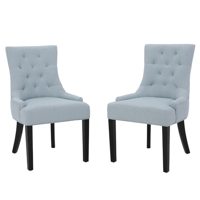 Light Sky Upholstered Tufted Side Chairs with Wood Legs, Set of 2