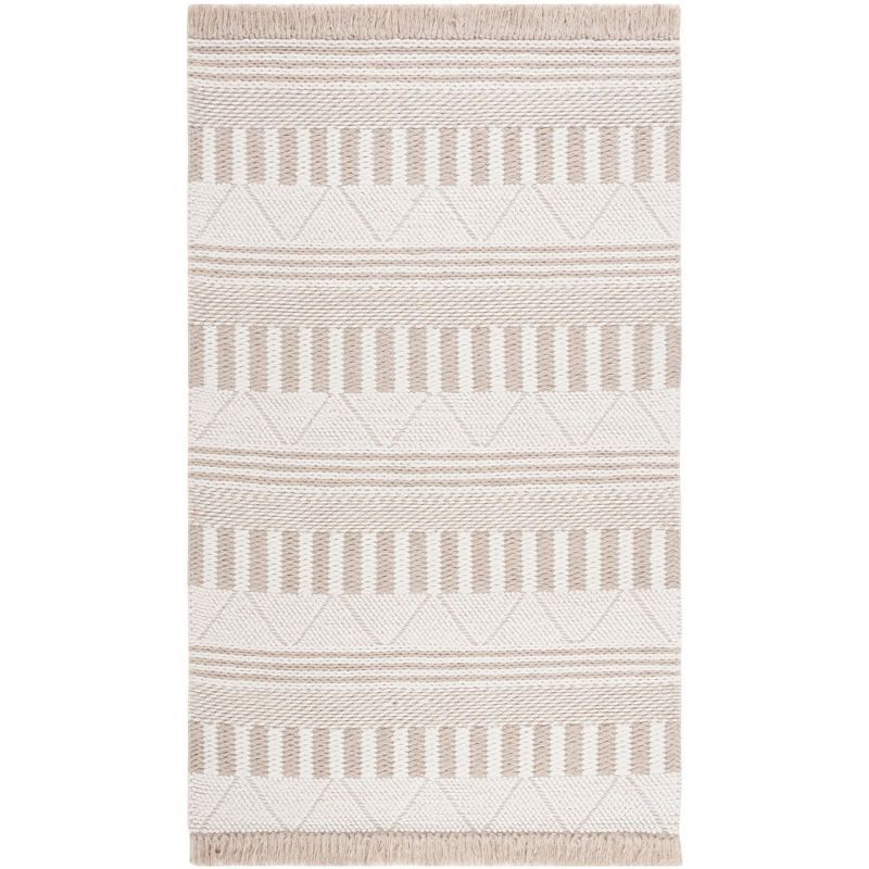 Ivory and Taupe 4' x 6' Handmade Wool Area Rug