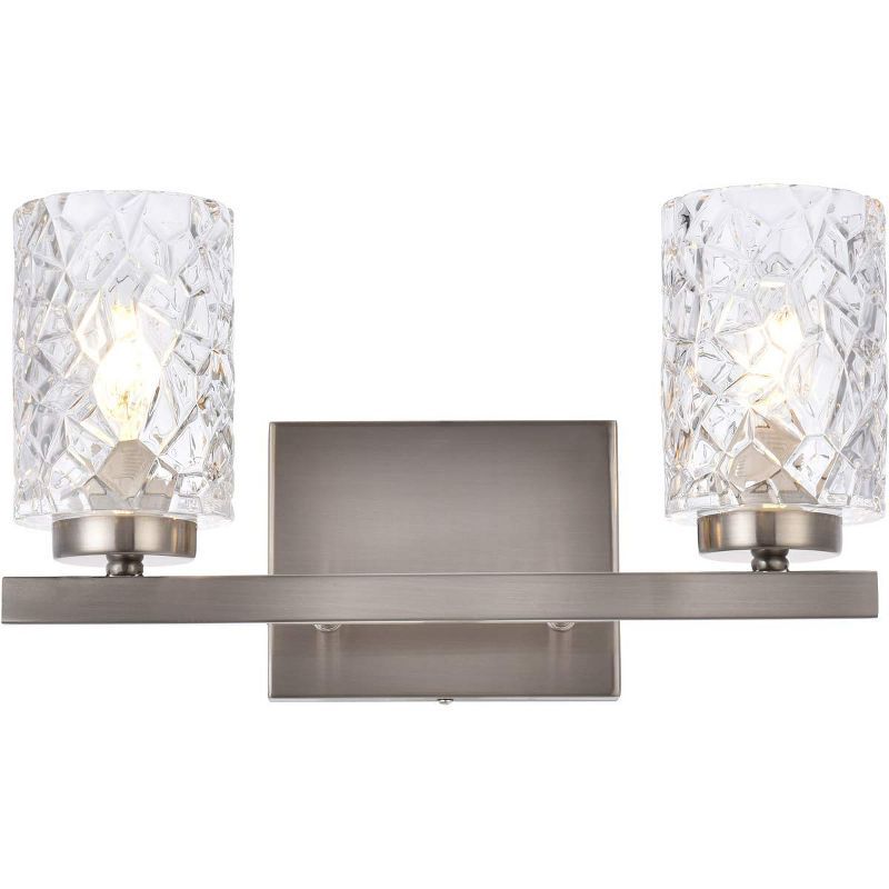 Cassie Satin Nickel 2-Light Wall Sconce with Clear Glass Shade