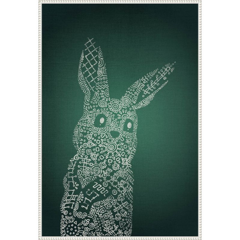 Emerald Bunny Graphic Art on Canvas with White Floater Frame