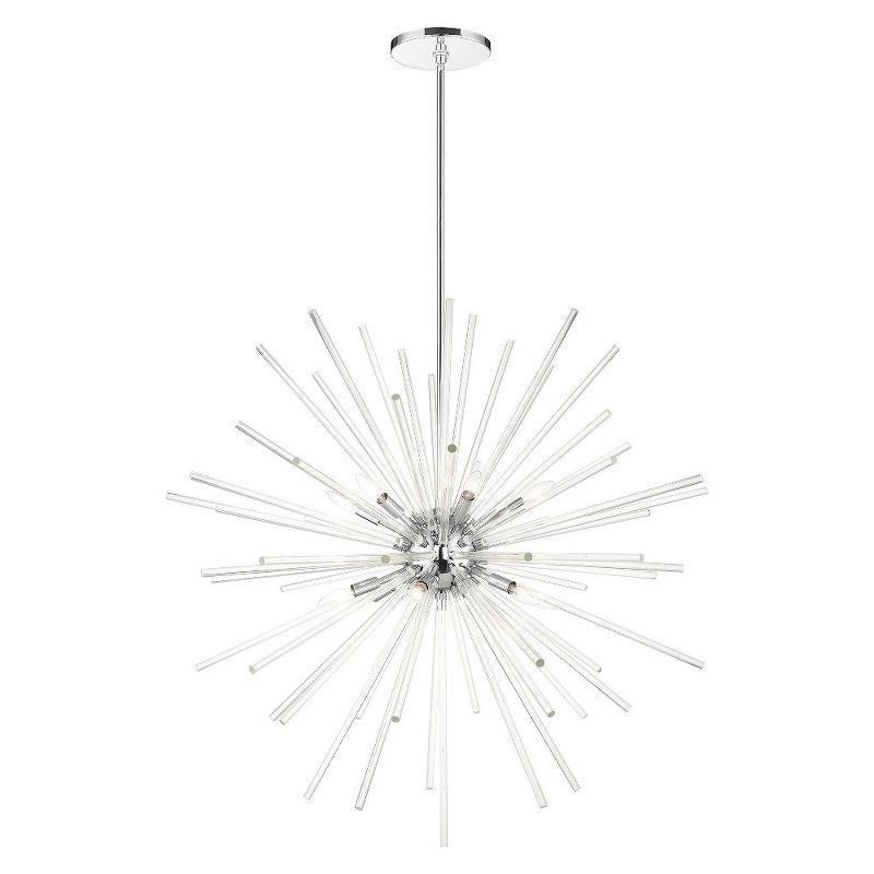 Polished Chrome 12-Light Foyer Pendant Chandelier with Clear Crystal Rods