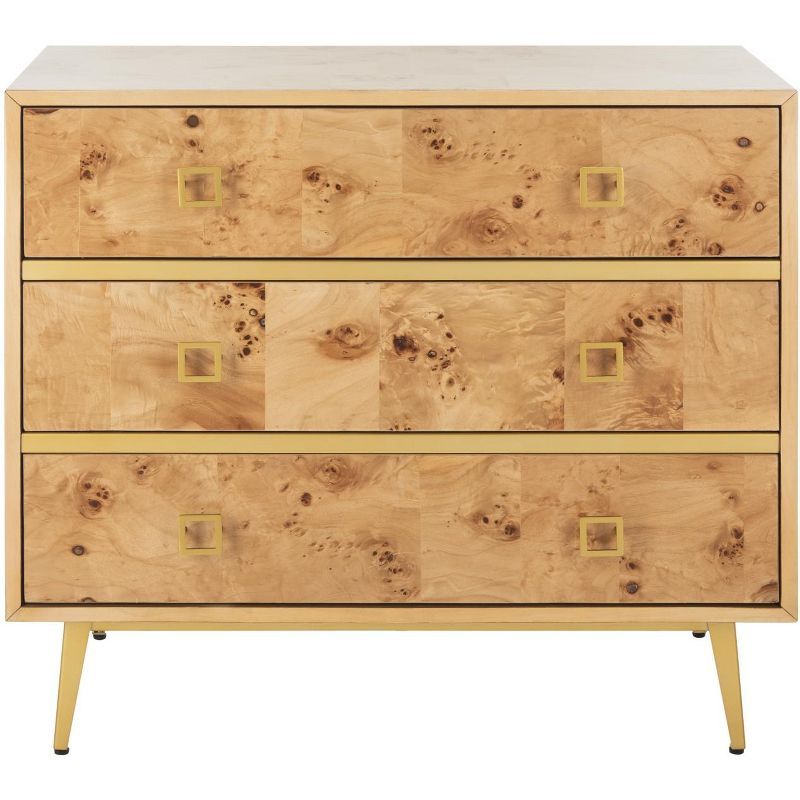 Katia 32" Natural Wood and Gold 3-Drawer Chest