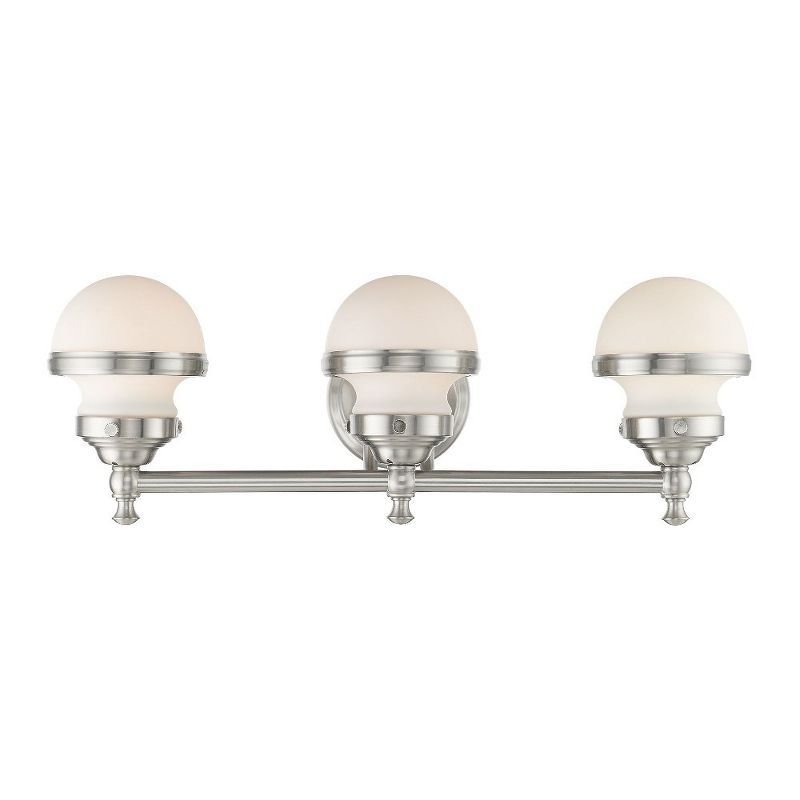 Sleek Brushed Nickel 3-Light Vanity with Satin Opal White Glass