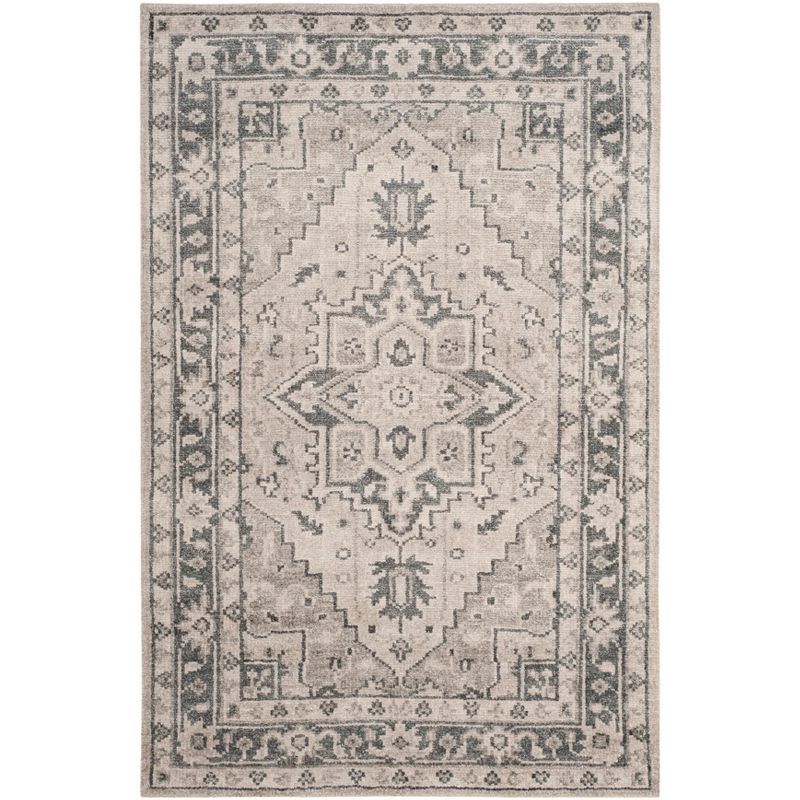 Gray and Ivory Hand-Knotted Wool and Viscose Area Rug, 4' x 6'