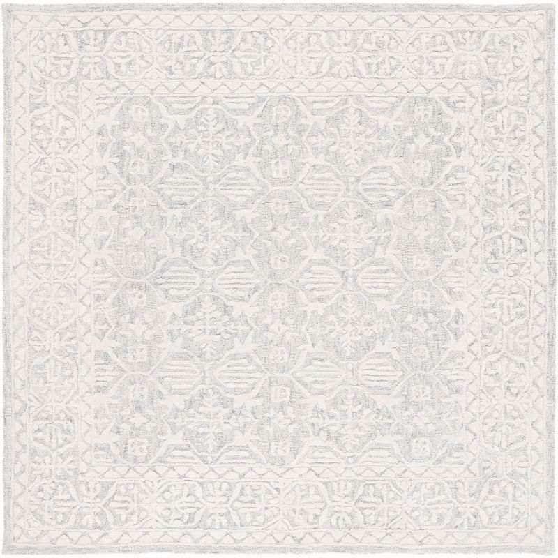 72" Gray Floral Hand-Tufted Wool Square Rug