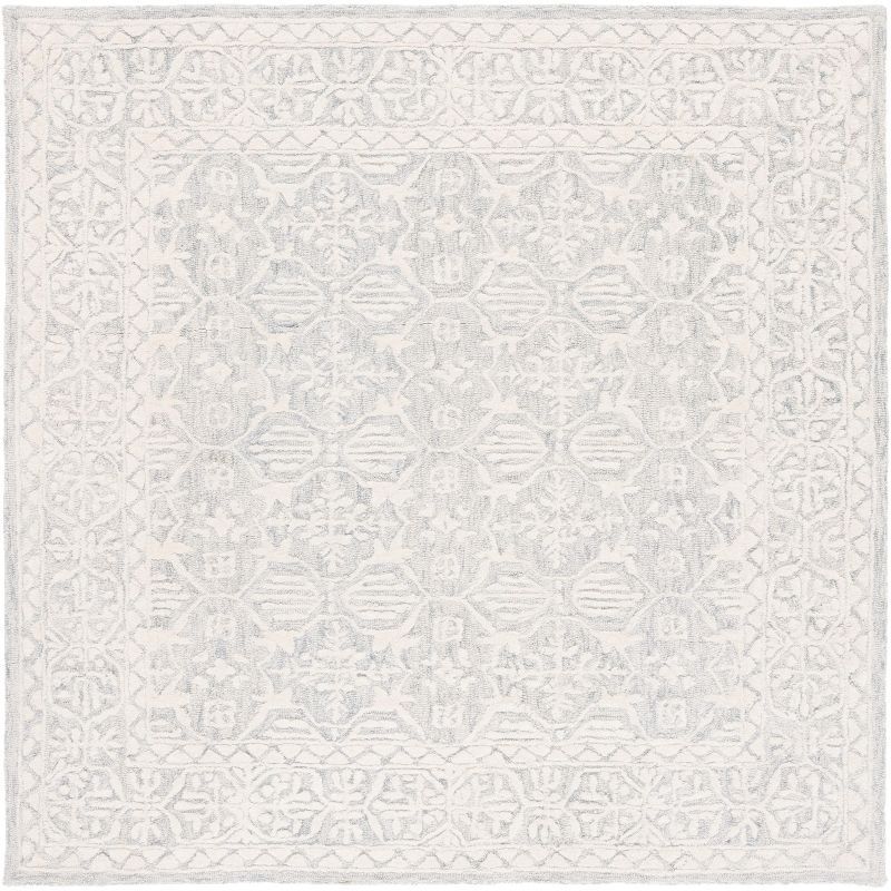 72" Gray Floral Hand-Tufted Wool Square Rug