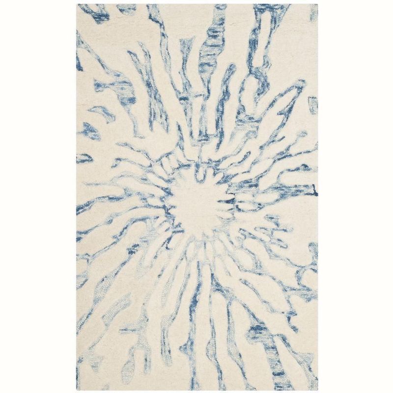 Handmade Dark Blue and Ivory Wool Tufted Area Rug 48" x 31.2"