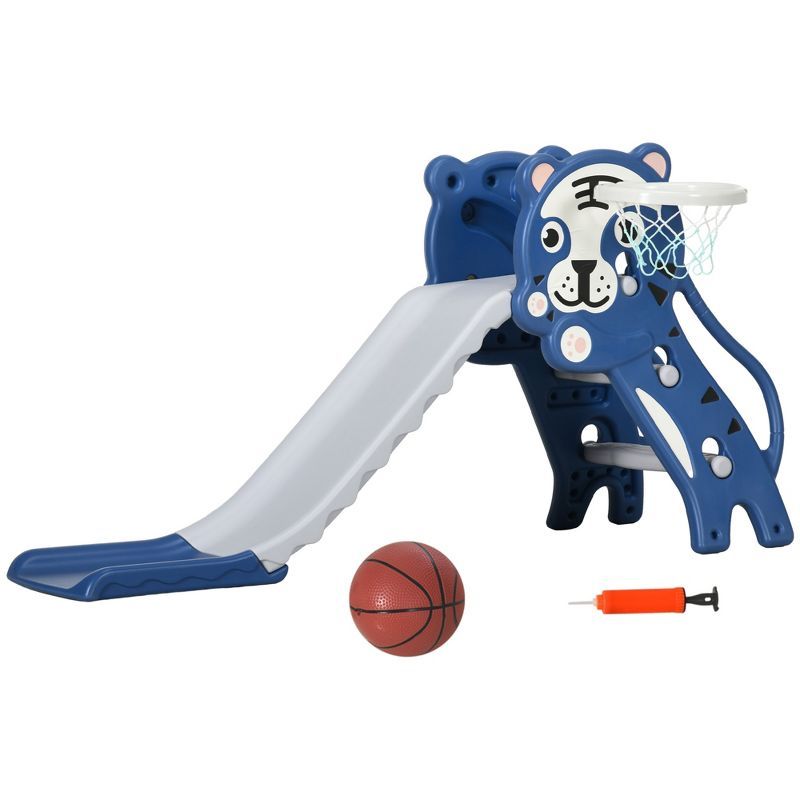 Blue and White Indoor Toddler Slide with Basketball Hoop