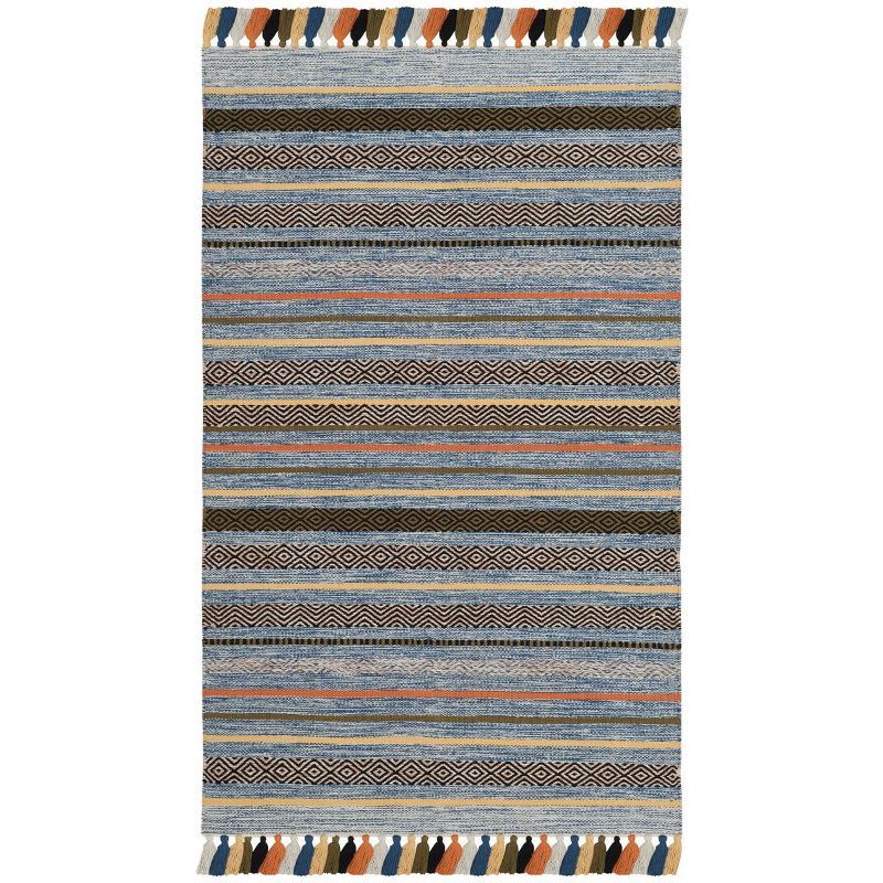 Coastal Breeze Blue Stripe Handwoven Cotton Area Rug 8' x 10'