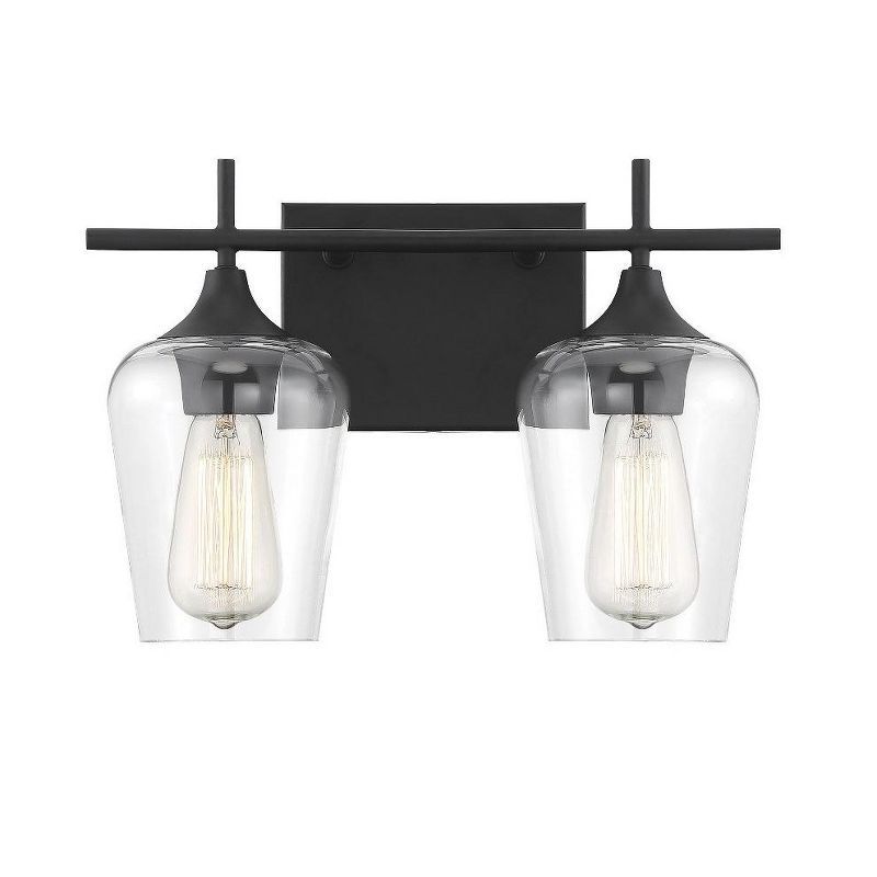 Matte Black and Clear Glass 2-Light Vanity Fixture