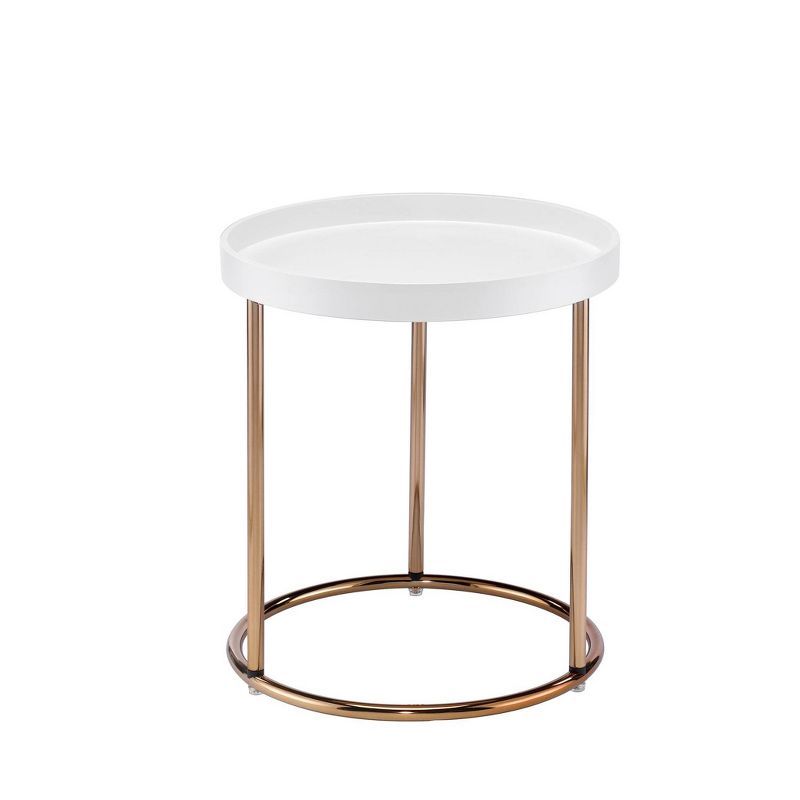 Edie 22" Round White Metal and Wood Accent Table