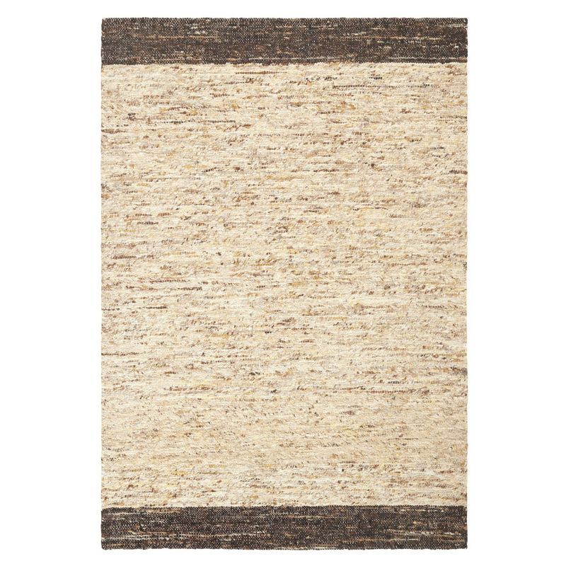 Beige and Dark Brown Wool Handmade 5' x 7' Area Rug