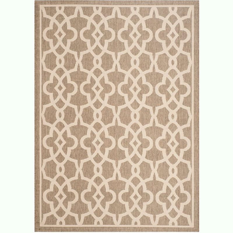Mocha & Beige Easy-Care Synthetic 5'3" x 7'7" Indoor/Outdoor Rug