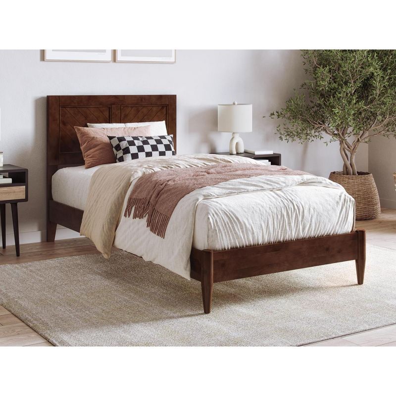 Berkshire Twin XL Walnut Wood Low Profile Platform Bed