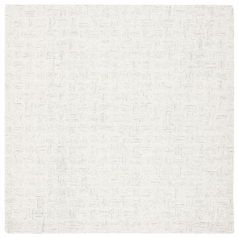 Light Grey and Ivory Hand-Tufted Wool Square Rug, 3' x 3'