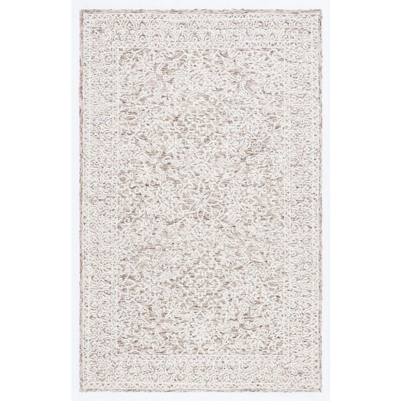 Ivory and Brown Tufted Wool 4' x 6' Handmade Rug