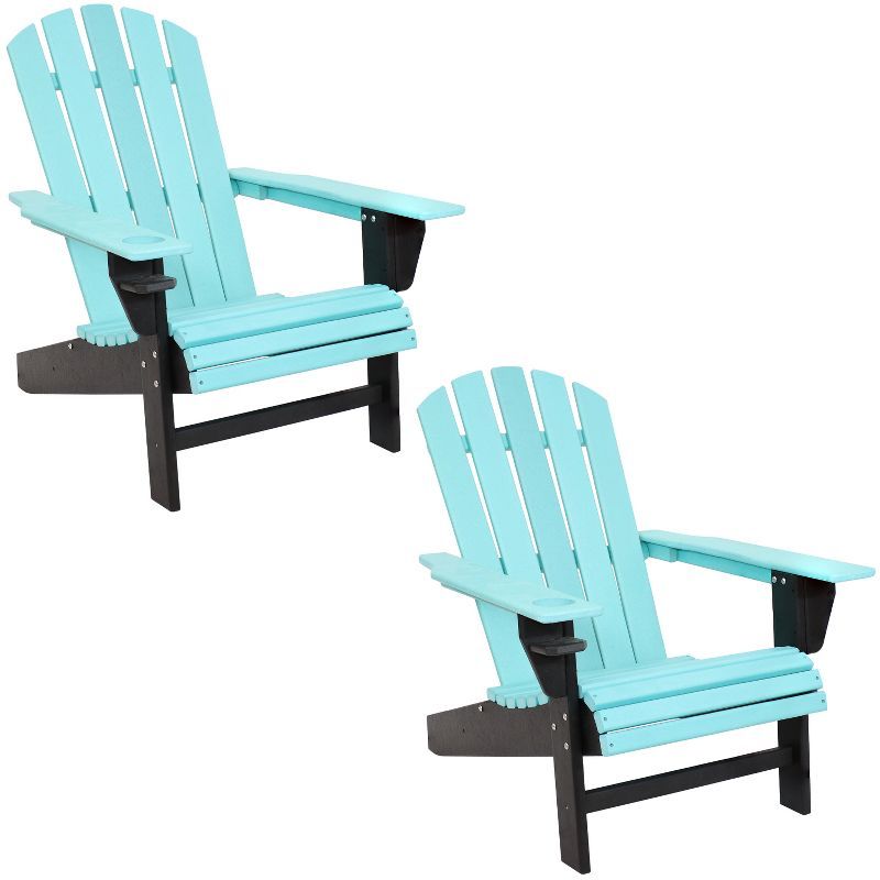 Turquoise and Black HDPE Outdoor Adirondack Chair with Cup Holder