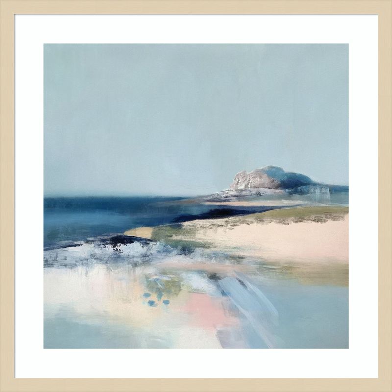 Serene Coastal Abstract Canvas Art Print in Natural Wood Frame